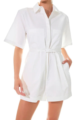 Celia Belted Shirt Romper White - Grey Lab - Color Game