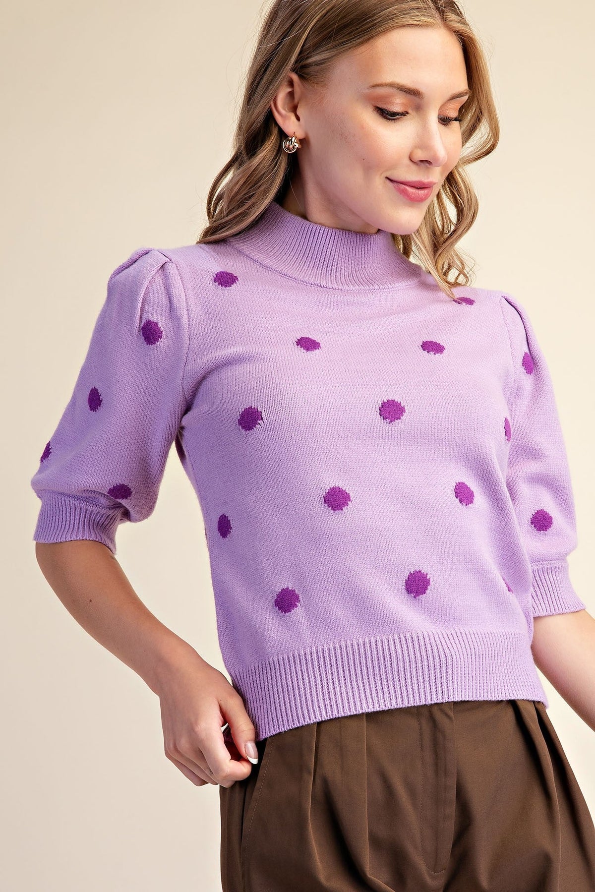Cheri Polka Dot Short Sleeve Sweater - Color Game - COLOR GAME