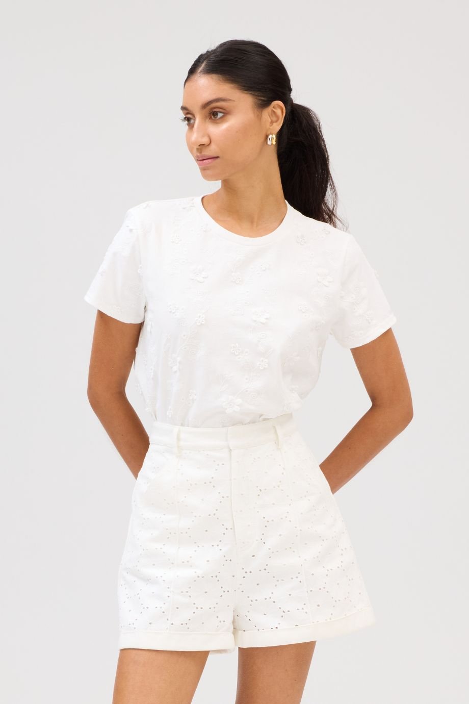 Chloe White Eyelet Shorts - Allison New York - COLOR GAME