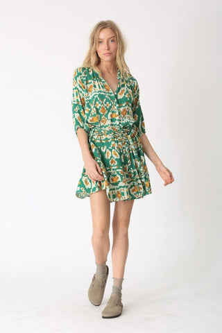 Clarissa Dress Ikat Emerald - Electric & Rose - COLOR GAME