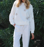 Classic Sweatshirt Floral Eyelet Ivory - Electric & Rose - Color Game