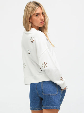 Classic Sweatshirt Floral Eyelet Ivory - Electric & Rose - Color Game