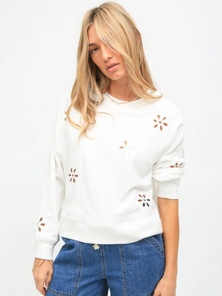 Classic Sweatshirt Floral Eyelet Ivory - Electric & Rose - Color Game