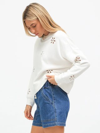 Classic Sweatshirt Floral Eyelet Ivory - Electric & Rose - Color Game