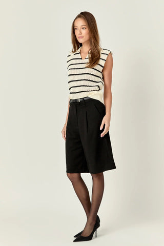 Collared Cream & Black Striped Sweater - English Factory - COLOR GAME