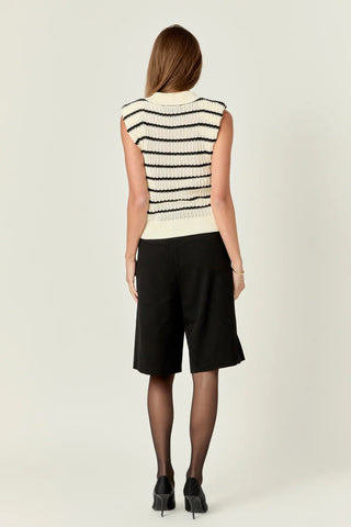 Collared Cream & Black Striped Sweater - English Factory - COLOR GAME