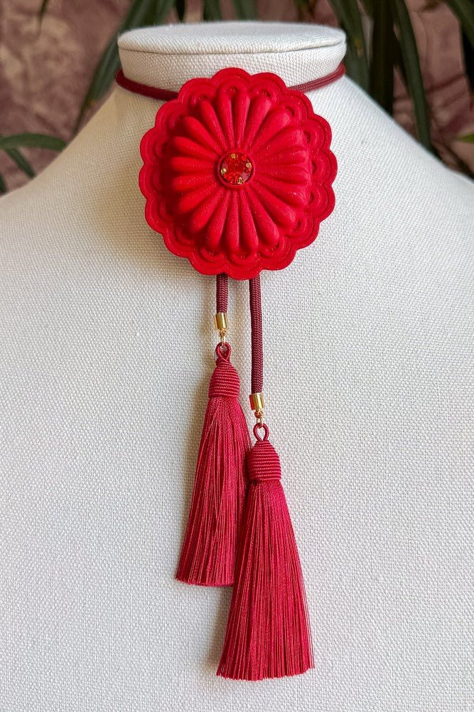 Concho Crimson With Maroon Bolo Necklace - Rahya Jewelry Design - COLOR GAME