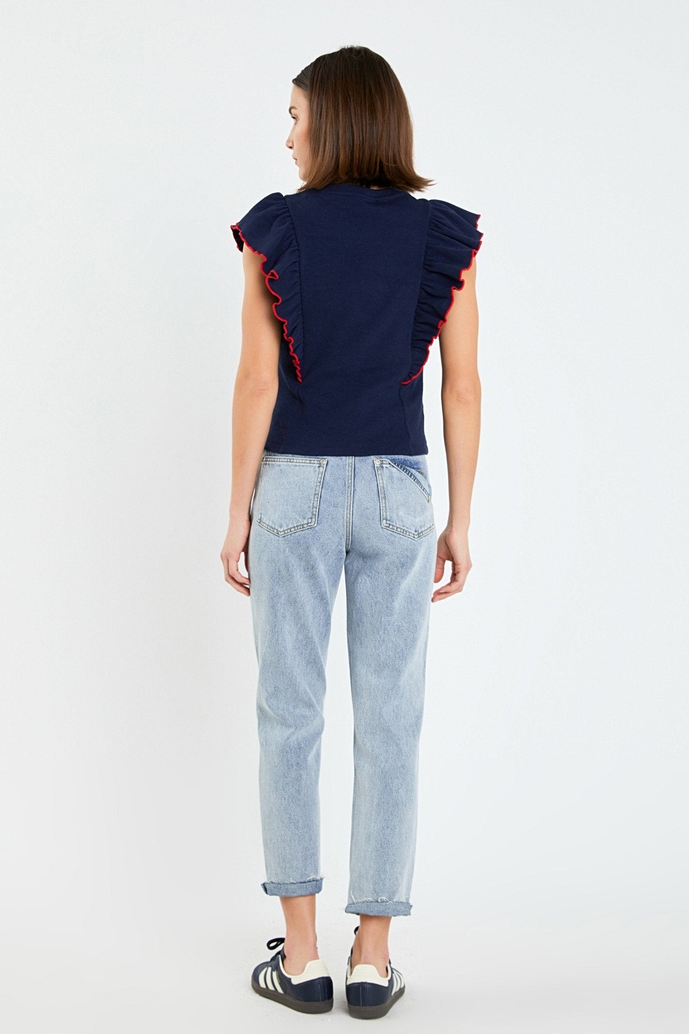 Contrast Merrow Detail Ruffled Knit Top - English Factory - Color Game