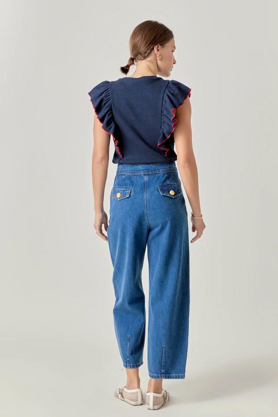 Contrast Merrow Detail Ruffled Knit Top - FINAL SALE - English Factory - COLOR GAME