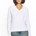 Cotton Cable V - Neck Collared Sweater White - Minnie Rose - COLOR GAME