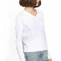 Cotton Cable V - Neck Collared Sweater White - Minnie Rose - COLOR GAME