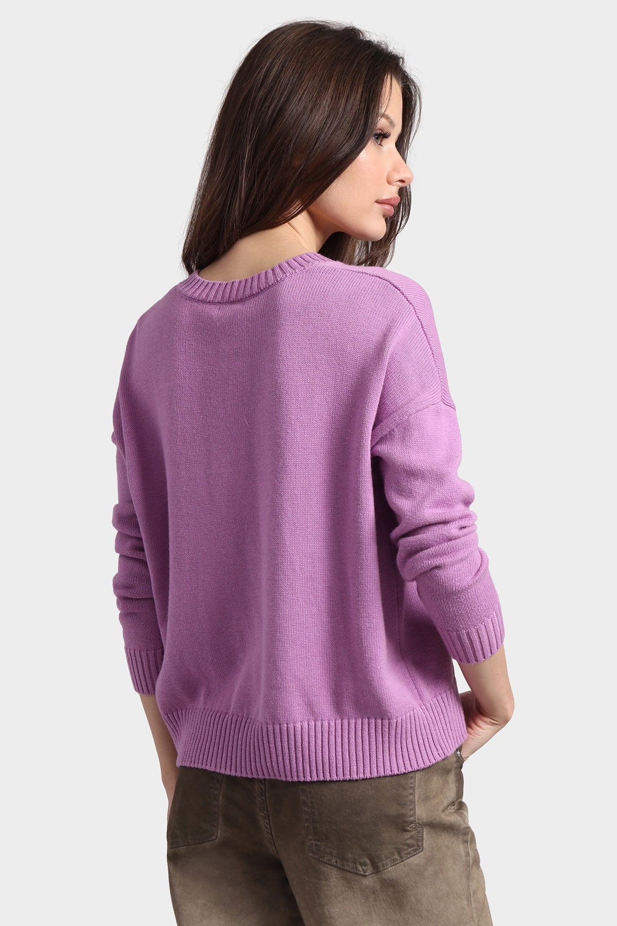 Cotton Cashmere Boxy V - Neck Sweater Purple Heart - Minnie Rose - COLOR GAME