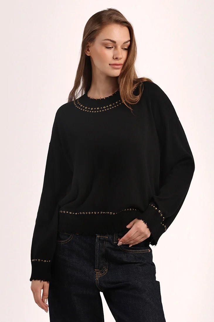 Cotton Cashmere Frayed Crew with Studs - Minnie Rose - COLOR GAME