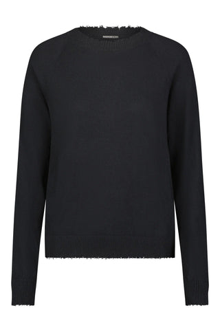 Cotton Cashmere Frayed Edge Crew Black - Minnie Rose - COLOR GAME