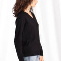 Cotton Cashmere Frayed Edge V - Neck Black - Minnie Rose - COLOR GAME