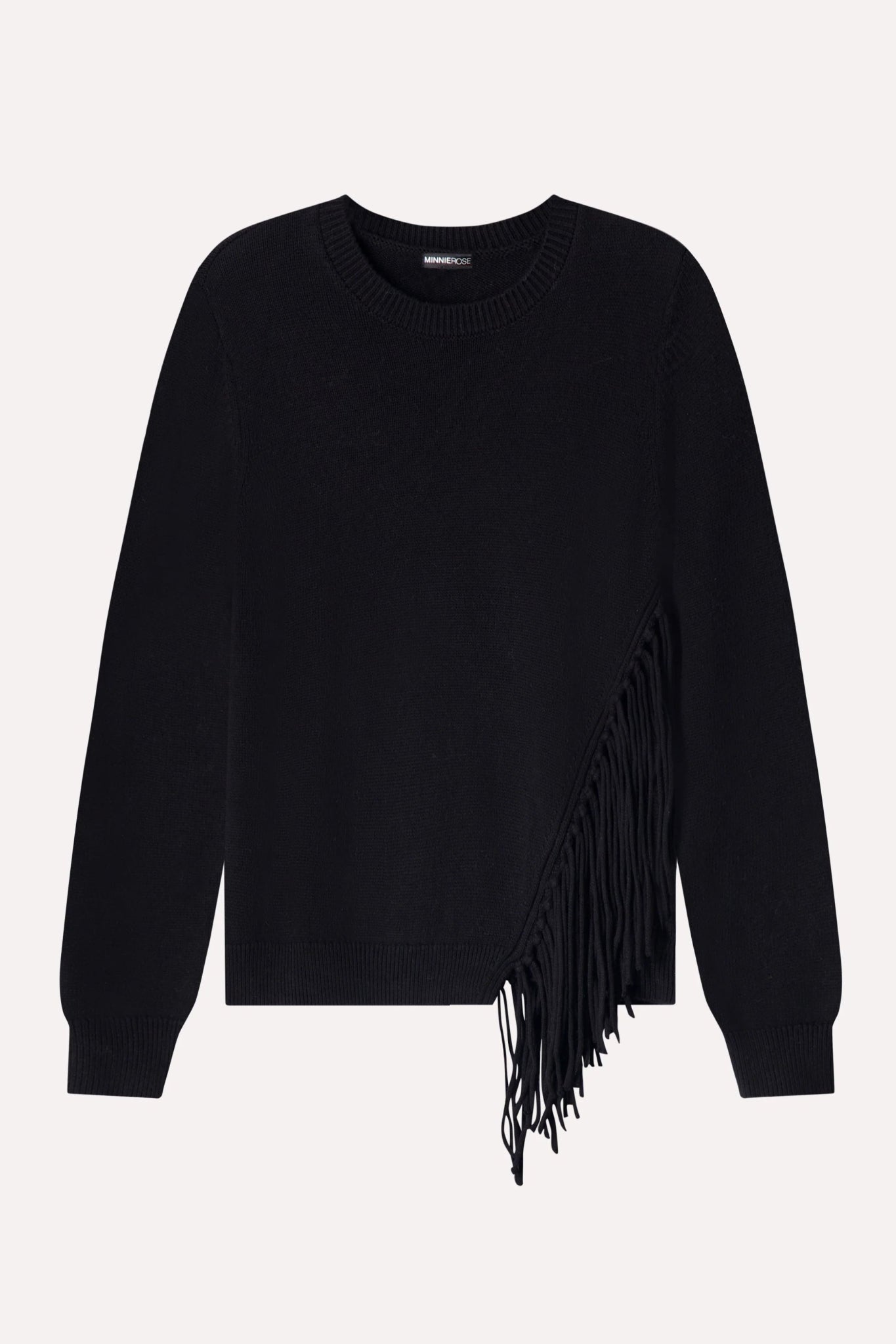 Cotton Cashmere Fringe Trim Sweater Black - Minnie Rose - COLOR GAME