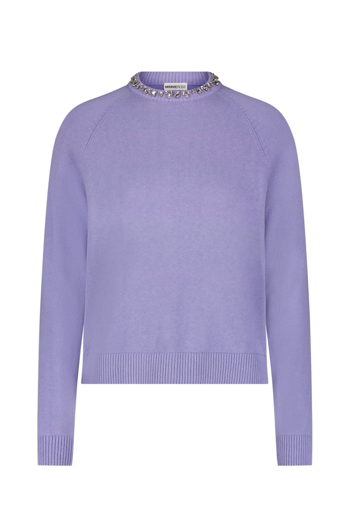 Cotton Cashmere Jewel Neck Sweater Lilac Frost - Minnie Rose - COLOR GAME