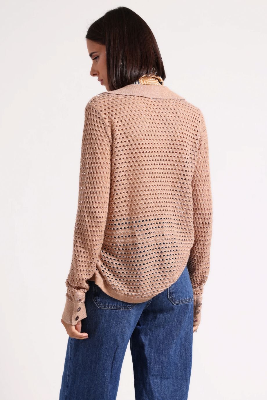 Cotton Cashmere Mesh Button Down Top - Minnie Rose - COLOR GAME