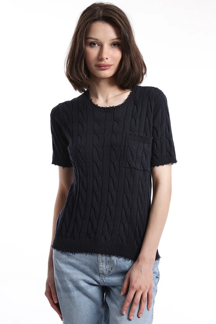 Cotton Frayed Cable Tee Navy - Minnie Rose - COLOR GAME