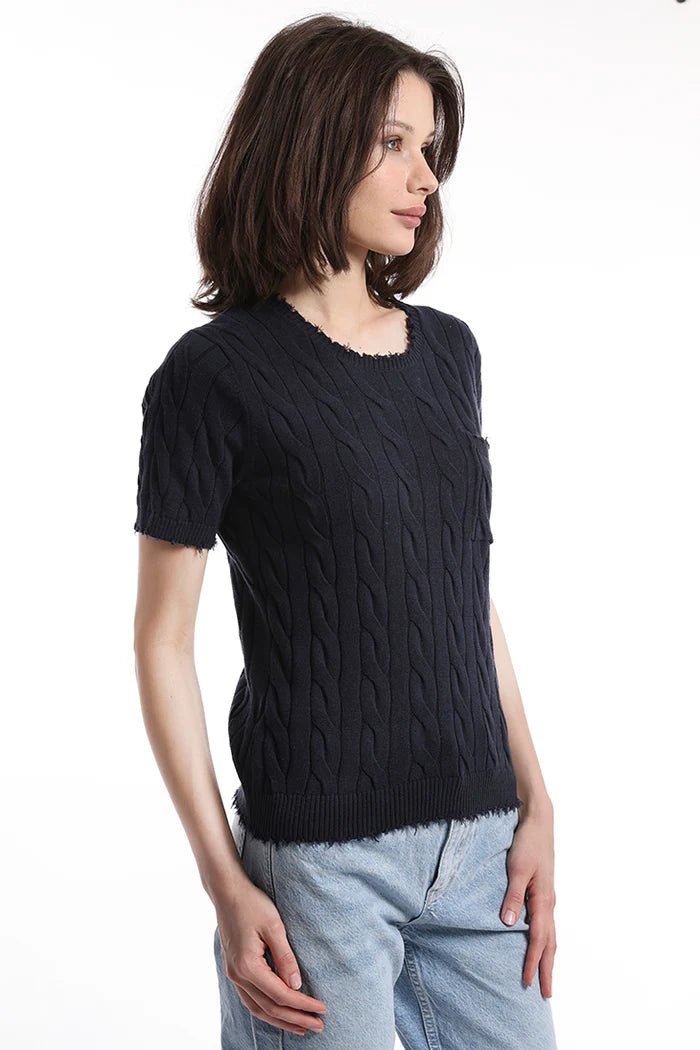 Cotton Frayed Cable Tee Navy - Minnie Rose - COLOR GAME