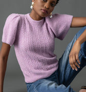 Crew Neck Flutter Sleeve Sweater Wisteria - Lilla P - COLOR GAME