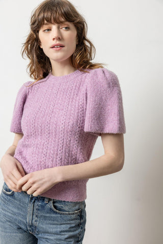 Crew Neck Flutter Sleeve Sweater Wisteria - Lilla P - COLOR GAME