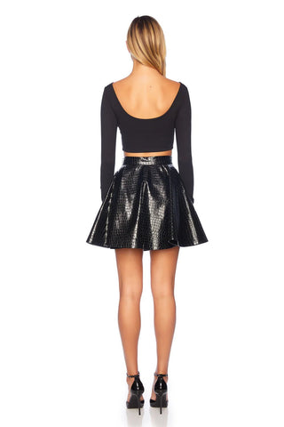 Croc Embossed Faux Leather Mini Skirt Black - Susana Monaco - COLOR GAME