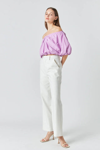 Cropped V - Neck Puff Sleeve Top Lilac - Endless Rose - COLOR GAME