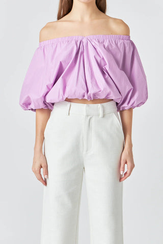 Cropped V - Neck Puff Sleeve Top Lilac - Endless Rose - COLOR GAME