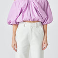 Cropped V - Neck Puff Sleeve Top Lilac - Endless Rose - COLOR GAME