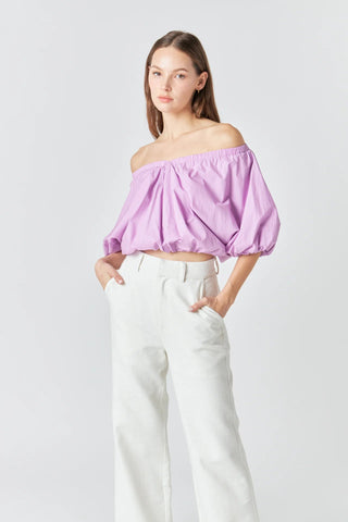 Cropped V - Neck Puff Sleeve Top Lilac - Endless Rose - COLOR GAME