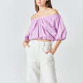 Cropped V - Neck Puff Sleeve Top Lilac - Endless Rose - COLOR GAME