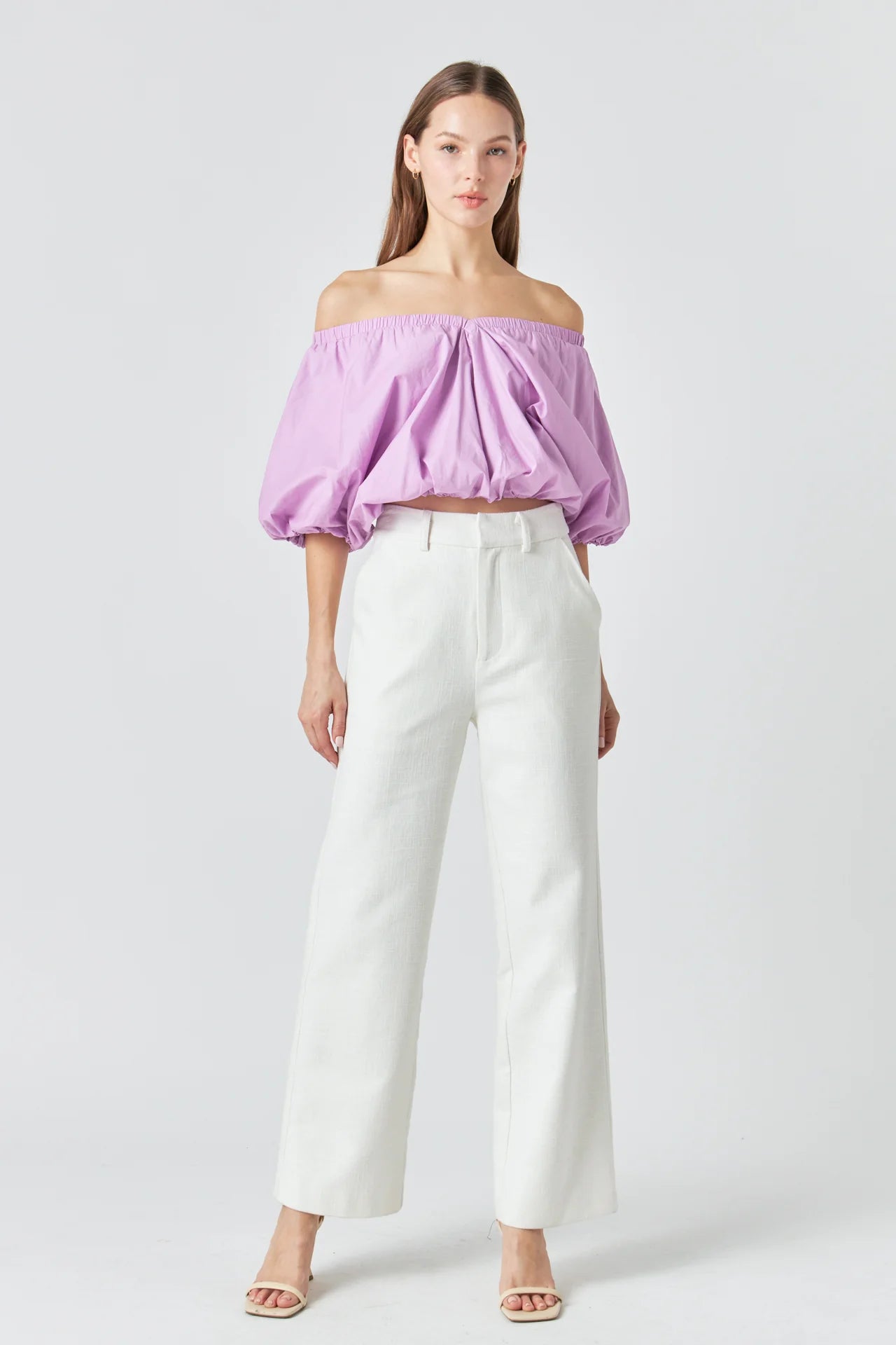 Cropped V - Neck Puff Sleeve Top Lilac - Endless Rose - COLOR GAME