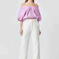 Cropped V - Neck Puff Sleeve Top Lilac - Endless Rose - COLOR GAME