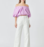 Cropped V - Neck Puff Sleeve Top Lilac - Endless Rose - COLOR GAME