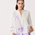 Cupid Linen Shirt With Metallic Violet Hearts - Lanhtropy - Color Game