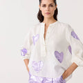 Cupid Linen Shirt With Metallic Violet Hearts - Lanhtropy - Color Game