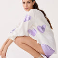 Cupid Linen Shirt With Metallic Violet Hearts - Lanhtropy - Color Game