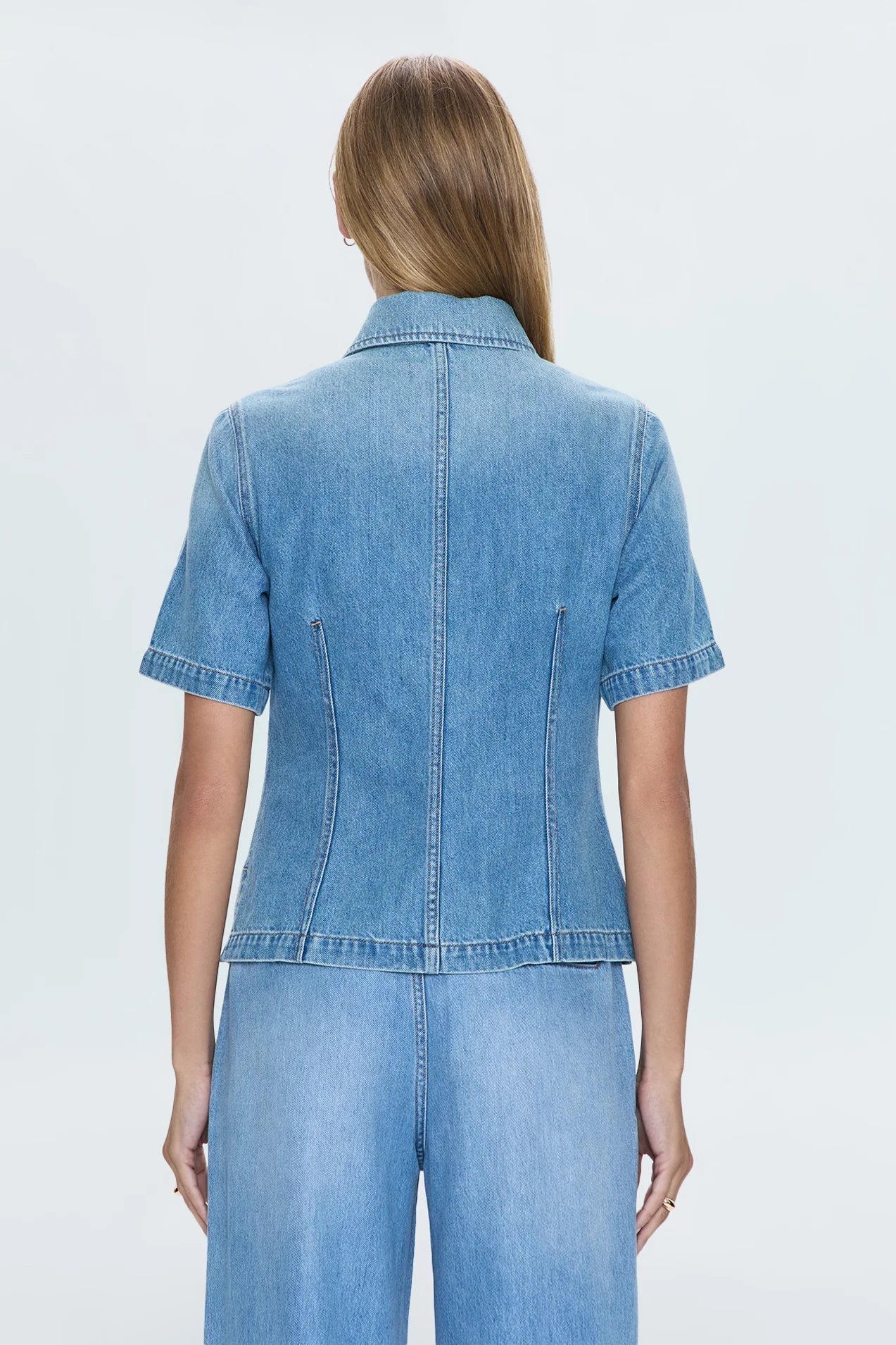 Cyndi Short Sleeve Denim Shirt - Pistola - COLOR GAME