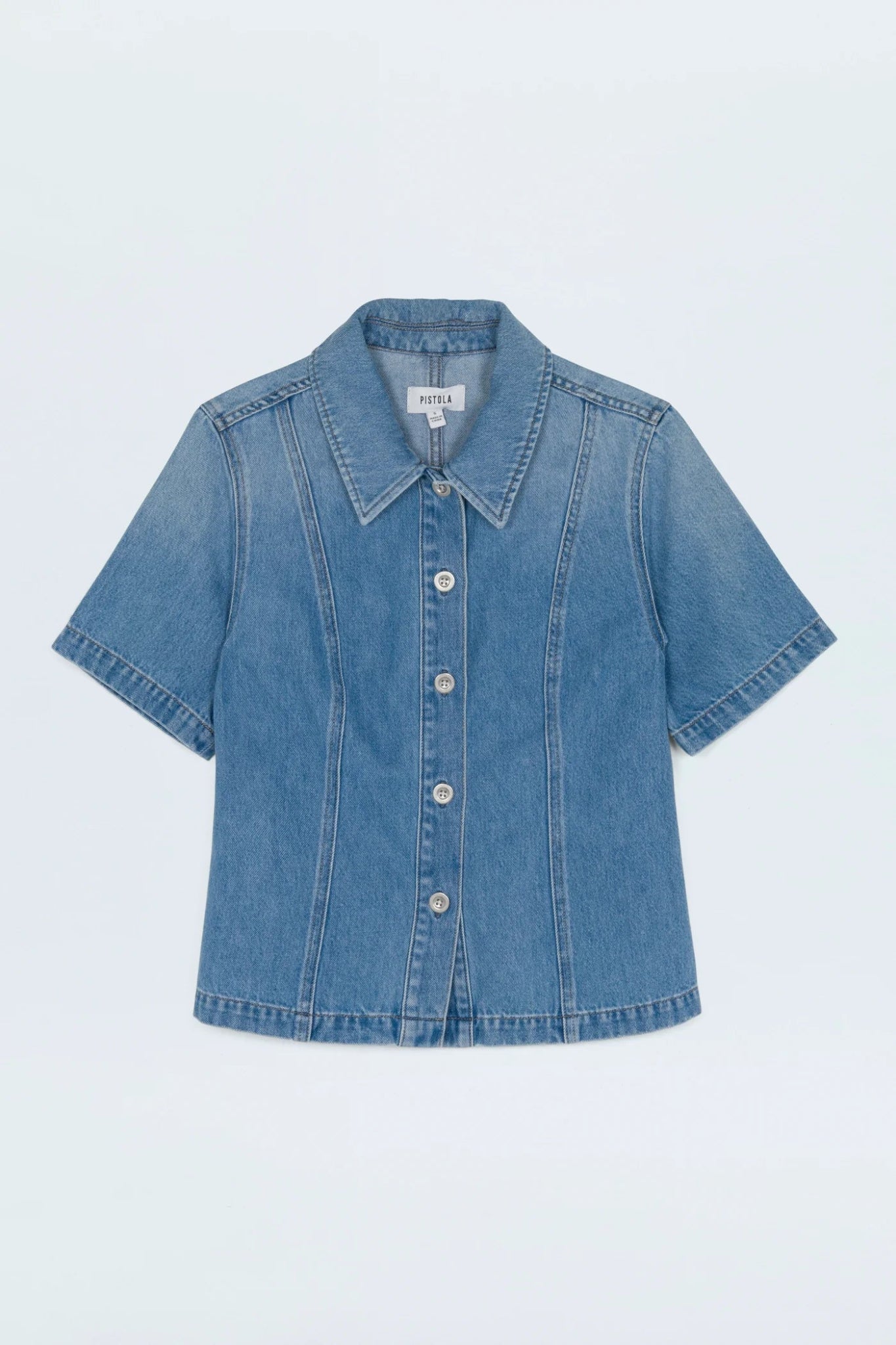 Cyndi Short Sleeve Denim Shirt - Pistola - COLOR GAME