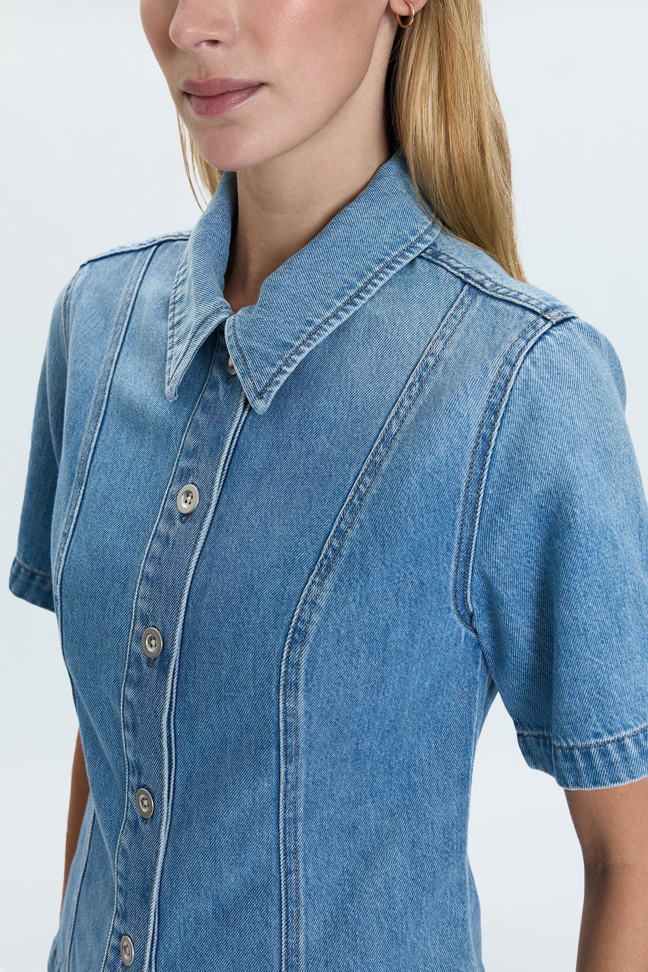 Cyndi Short Sleeve Denim Shirt - Pistola - COLOR GAME