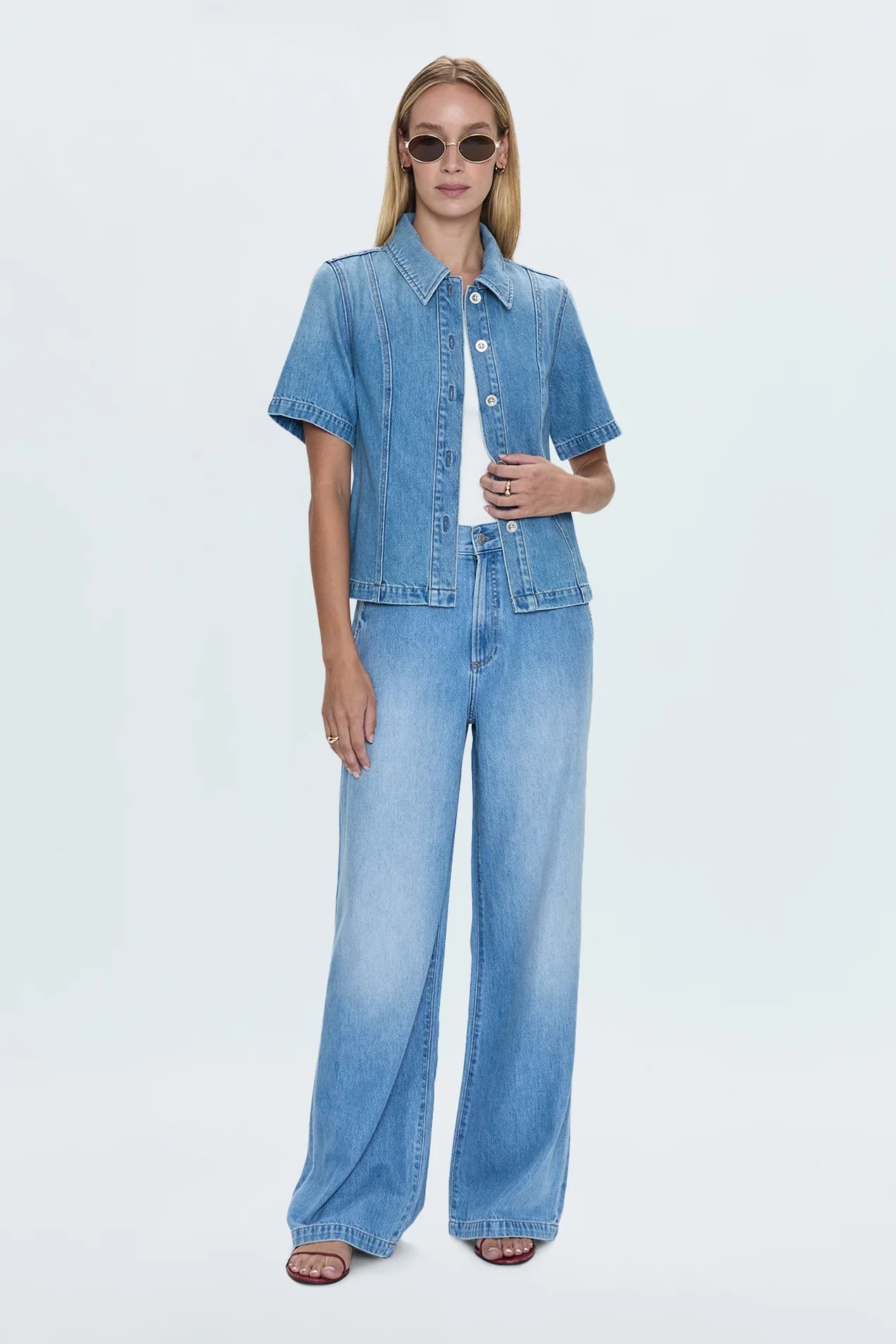 Cyndi Short Sleeve Denim Shirt - Pistola - COLOR GAME