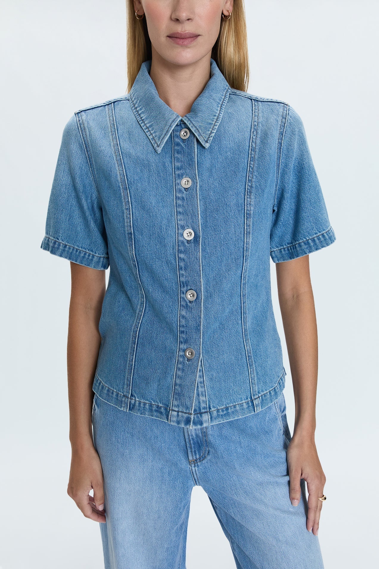 Cyndi Short Sleeve Denim Shirt - Pistola - COLOR GAME