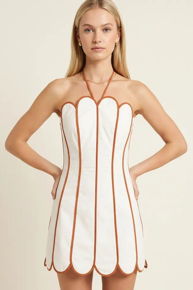 Dana Scallop Trim Halter Mini Dress - Color Game - COLOR GAME