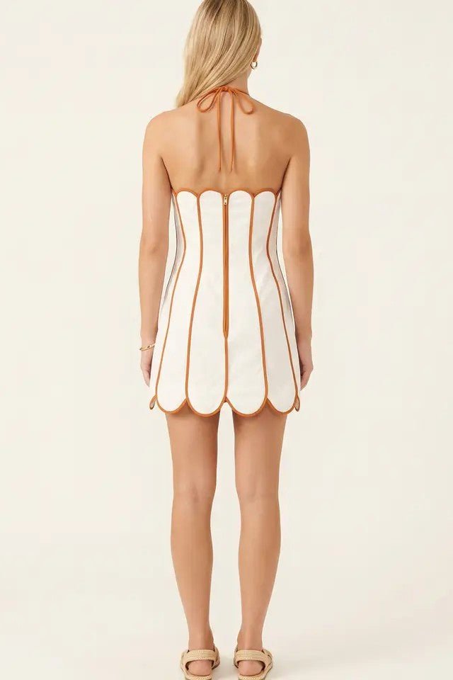 Dana Scallop Trim Halter Mini Dress - Color Game - COLOR GAME