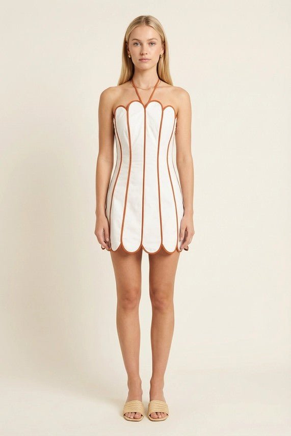 Dana Scallop Trim Halter Mini Dress - Color Game - COLOR GAME