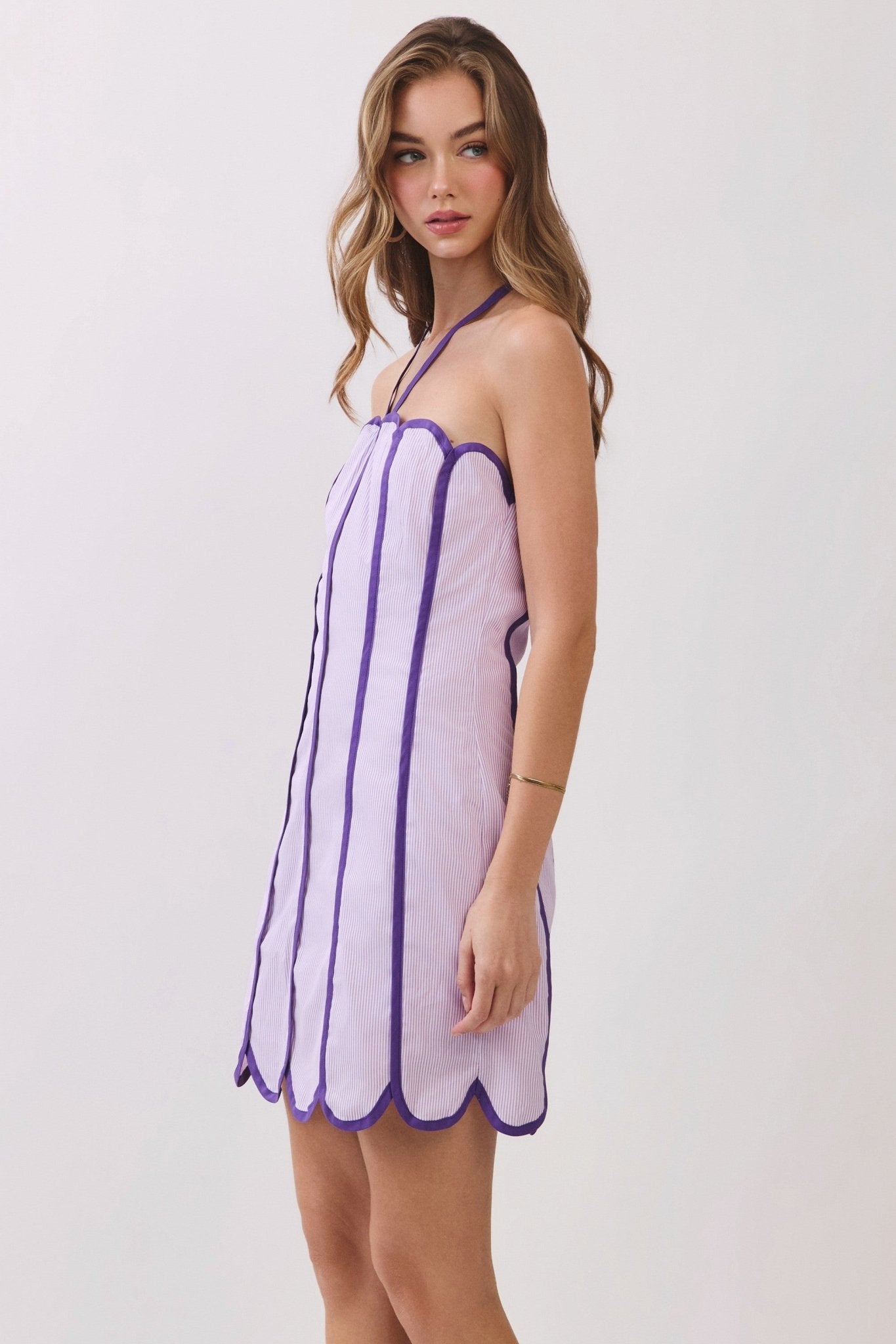 Daphne Scallop Trim Halter Mini Dress - TCEC - COLOR GAME