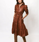 Darci Caramel Faux Leather Midi Dress - Hutch - COLOR GAME