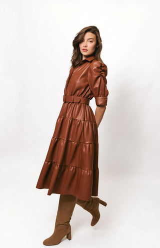 Darci Caramel Faux Leather Midi Dress - Hutch - COLOR GAME