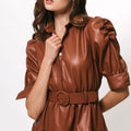 Darci Caramel Faux Leather Midi Dress - Hutch - COLOR GAME